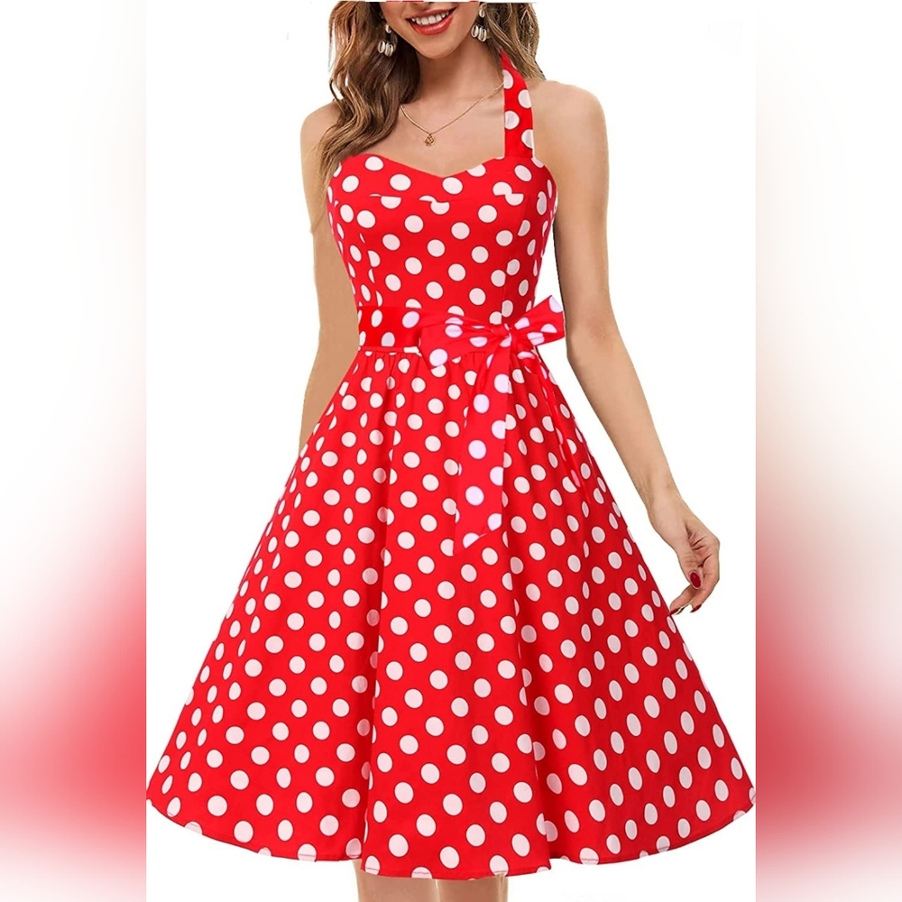 Red and White Polkadot Minnie Mouse Halter Dress